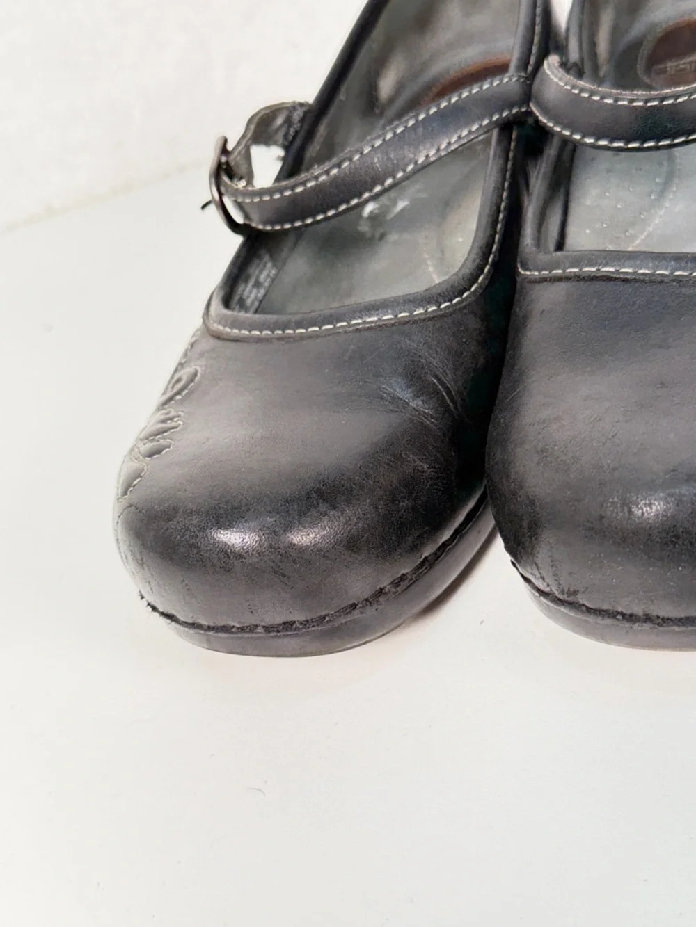 Dansko Black Leather Mary Jane Clogs Floral Comfort Shoes EU 39 size 8.5 - 9